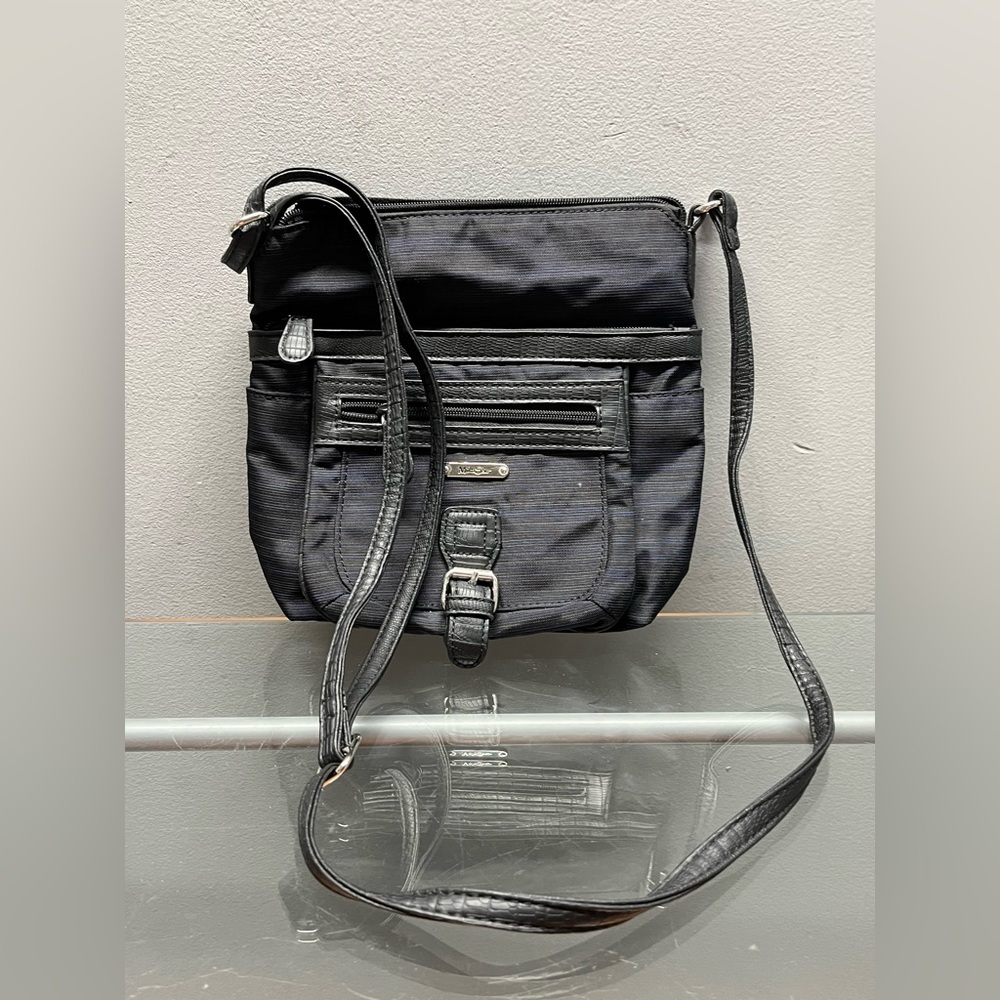 Multi Sac Black Crossbody Bag with Adjustable Strap and Silver Hardware